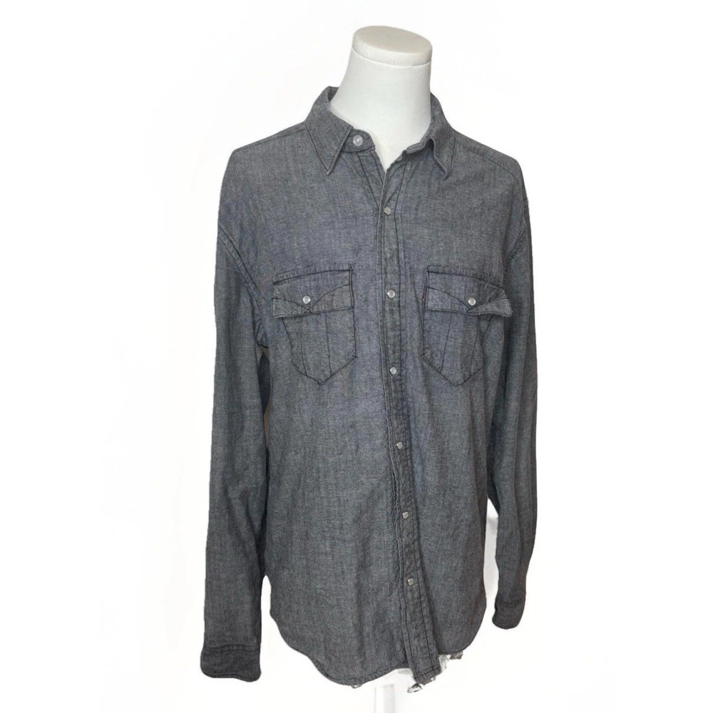 Levis Gray Snap Front Shirt‎ Men's M Aztec Flannel Lined Shacket